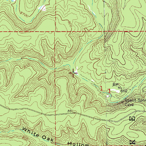 Topographic Map of Spout Spring, MO