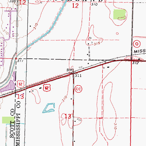 Topographic Map of Buckeye, MO