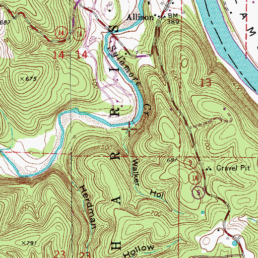 Topographic Map of Walker Hollow, AR