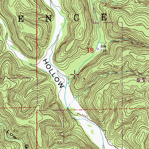 Topographic Map of House Hollow (historical), MO