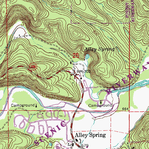 Topographic Map of Alley, MO