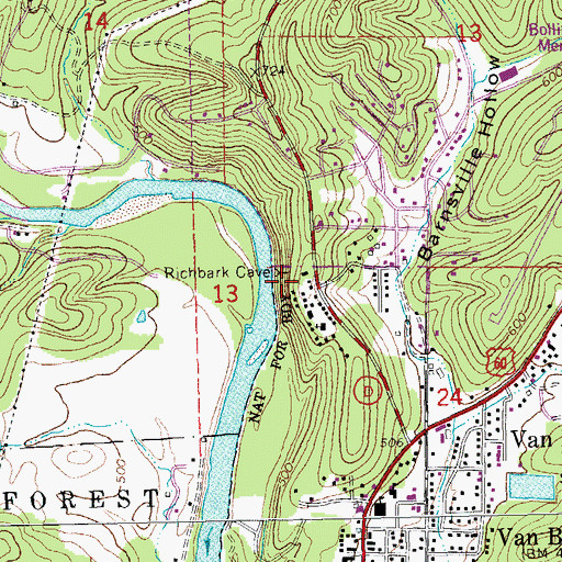 Topographic Map of Bass Rock, MO