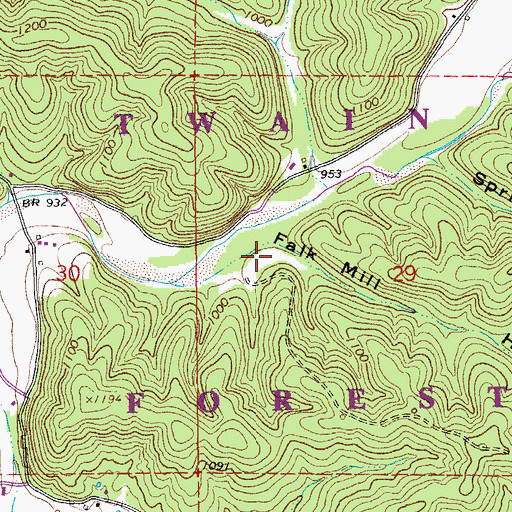 Topographic Map of Falk Mill (historical), MO