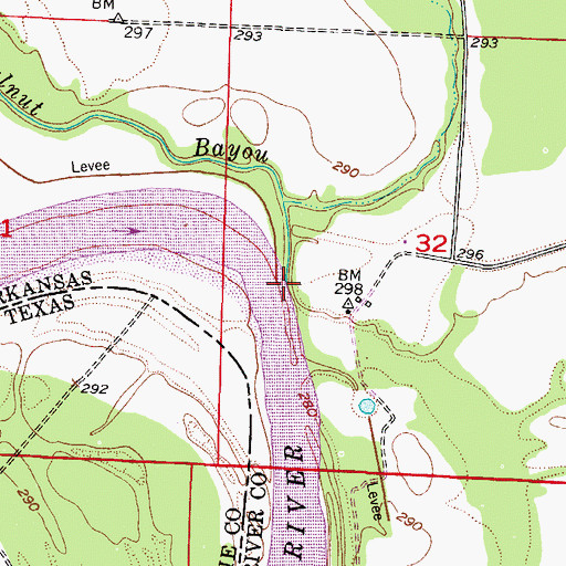Topographic Map of Walnut Bayou, AR