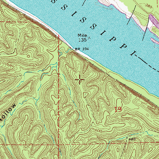 Topographic Map of Jawbone, MO