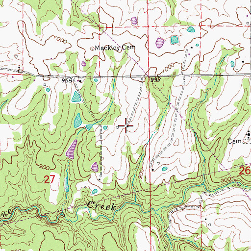 Topographic Map of Mill, MO