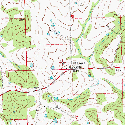 Topographic Map of Meyers Cemetery, MO