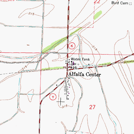 Topographic Map of Alfalfa Center, MO