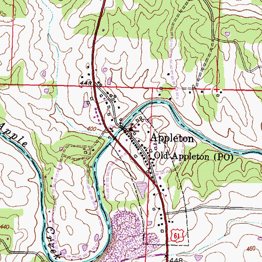 Topographic Map of Old Appleton, MO