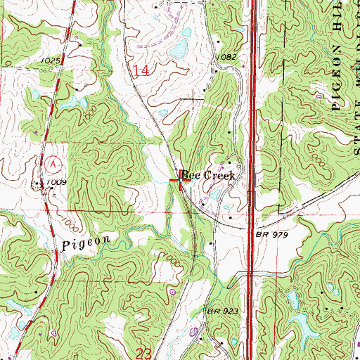 Topographic Map of Bee Creek, MO