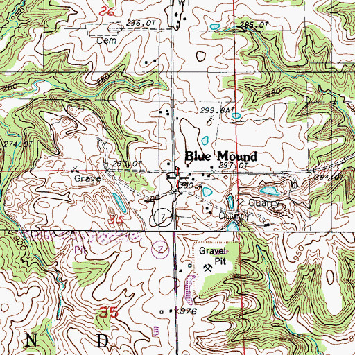Topographic Map of Blue Mound, MO