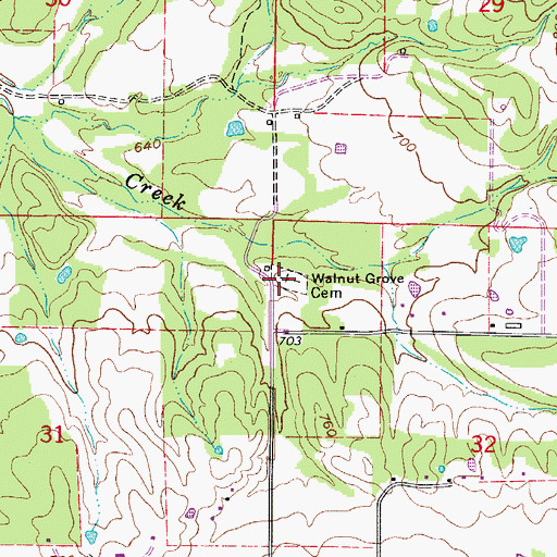 Topographic Map of Walnut Grove Cemetery, AR