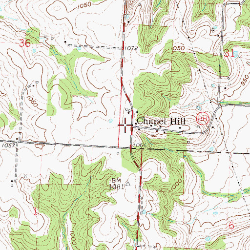 Topographic Map of Chapel Hill, MO
