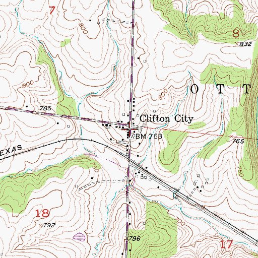 Topographic Map of Clifton City, MO
