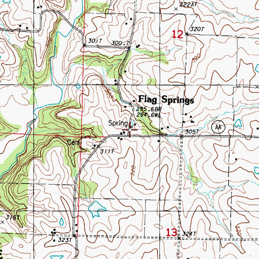 Topographic Map of Flag Springs, MO