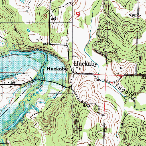 Topographic Map of Huckaby, MO