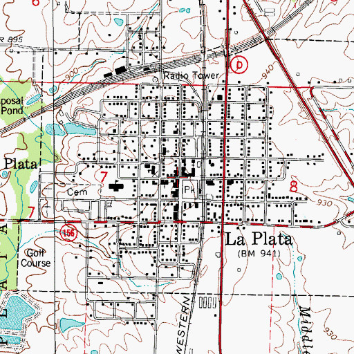 Topographic Map of La Plata, MO