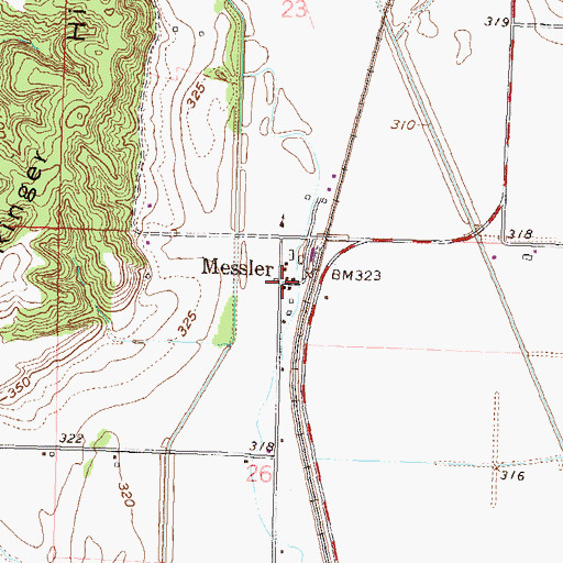 Topographic Map of Messler, MO