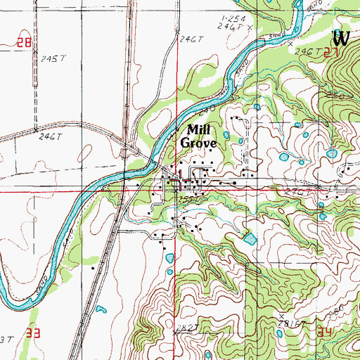 Topographic Map of Mill Grove, MO