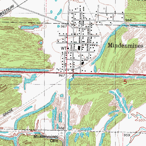 Topographic Map of Mindenmines, MO