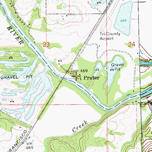 Topographic Map of Prater, MO