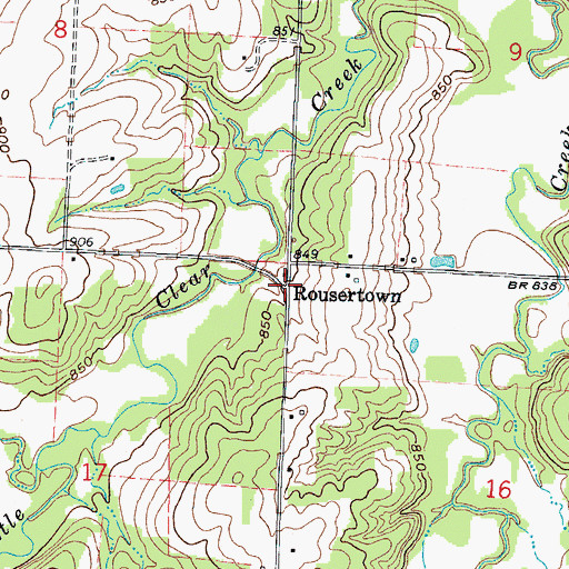 Topographic Map of Rousertown, MO