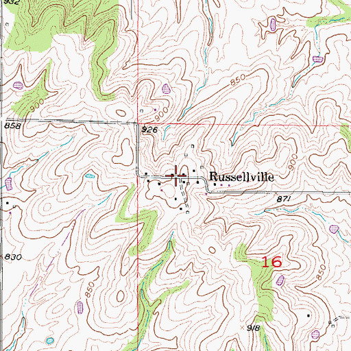 Topographic Map of Russellville, MO