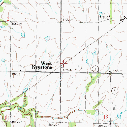 Topographic Map of West Keystone, MO