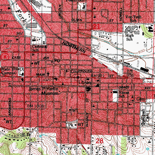 Topographic Map of West Plains, MO