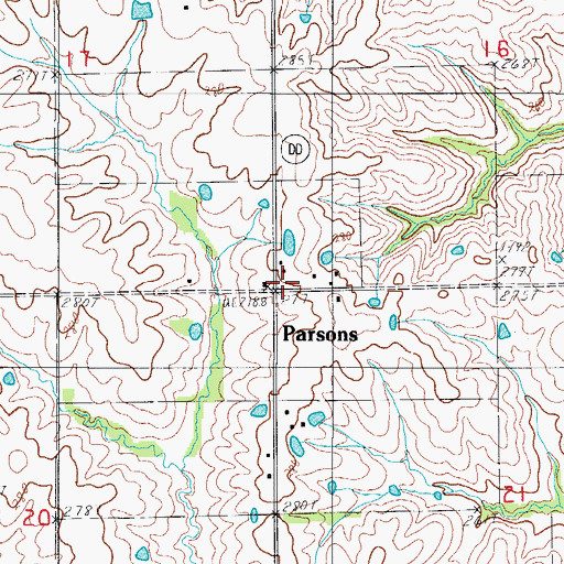Topographic Map of Parsons, MO