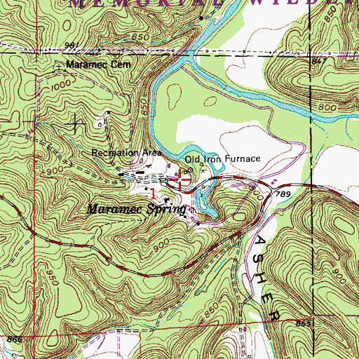 Topographic Map of Meramec Springs (historical), MO