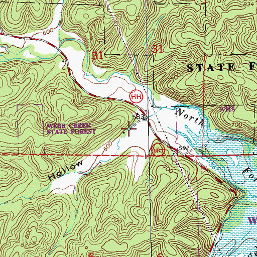 Topographic Map of Manns, MO