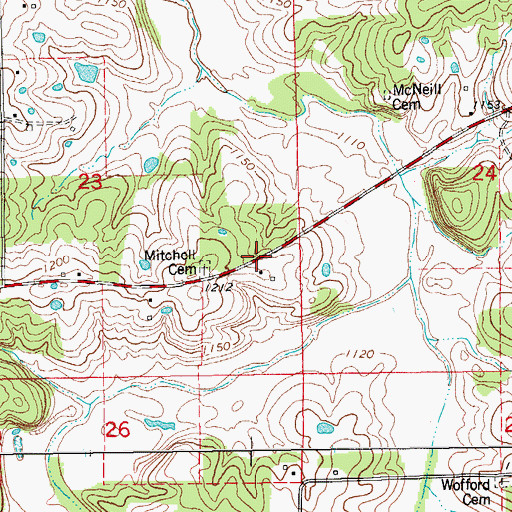 Topographic Map of Hedrick, MO