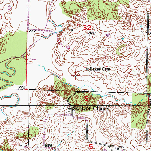 Topographic Map of Snowdon (historical), MO