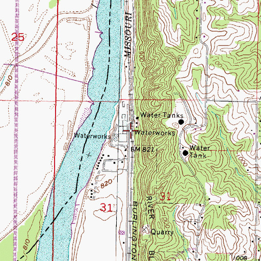 Topographic Map of Water Works, MO