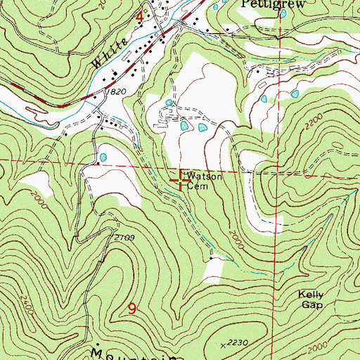 Topographic Map of Watson Cemetery, AR