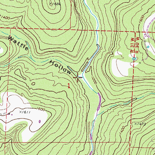 Topographic Map of Wattle Hollow, AR