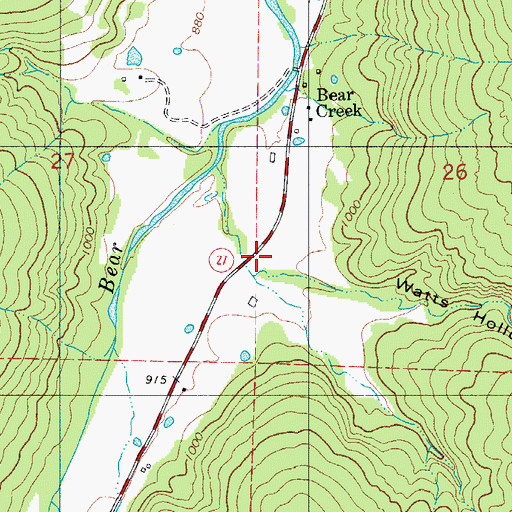 Topographic Map of Watts Hollow, AR