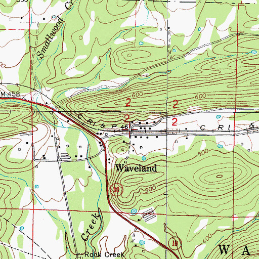 Topographic Map of Waveland, AR