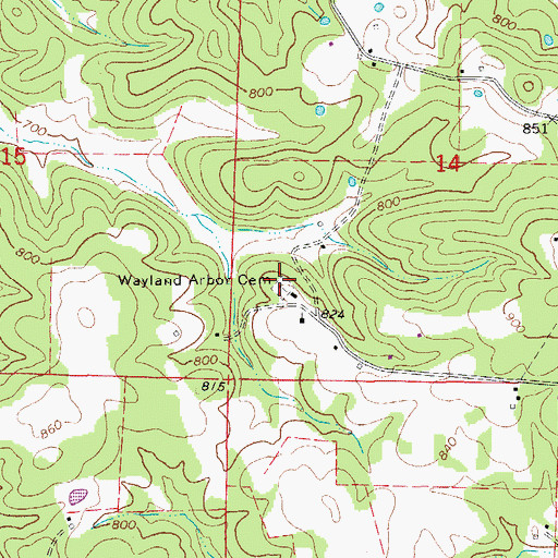 Topographic Map of Wayland Arbor Cemetery, AR