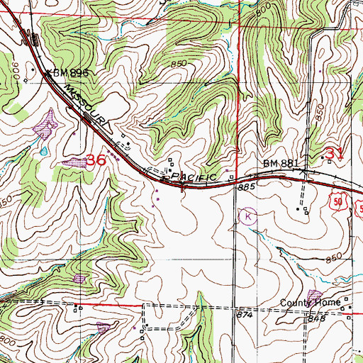 Topographic Map of Brant, MO