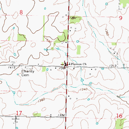 Topographic Map of Bradfield, MO