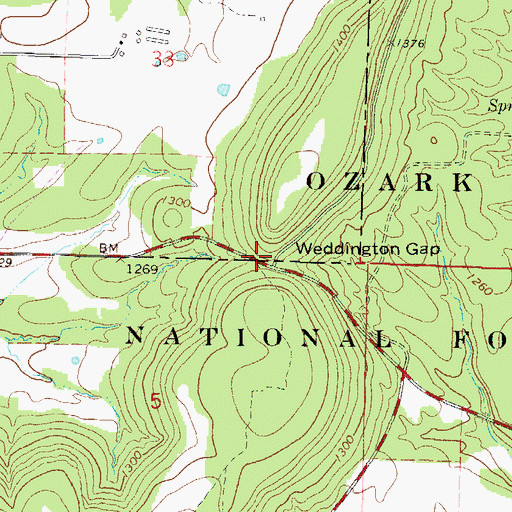 Topographic Map of Weddington Gap, AR