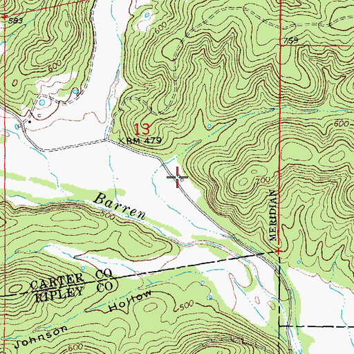 Topographic Map of Barren (historical), MO