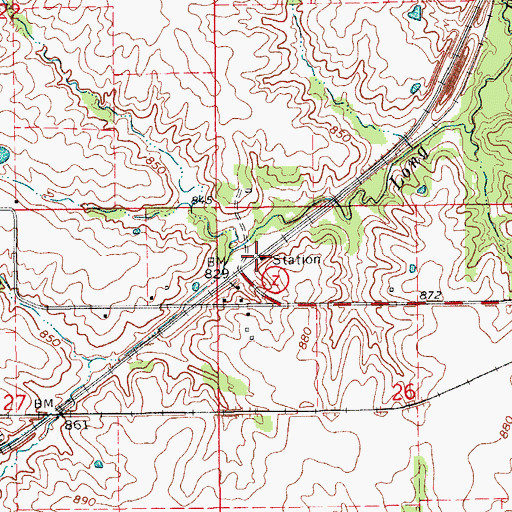 Topographic Map of Hurdland Station, MO