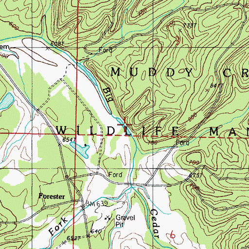 Topographic Map of West Fork Big Cedar Creek, AR
