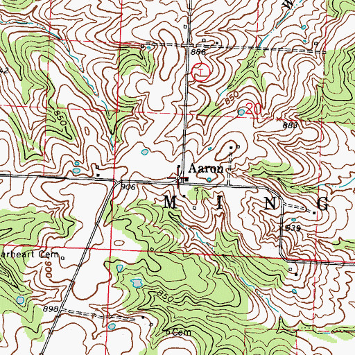Topographic Map of Aaron, MO