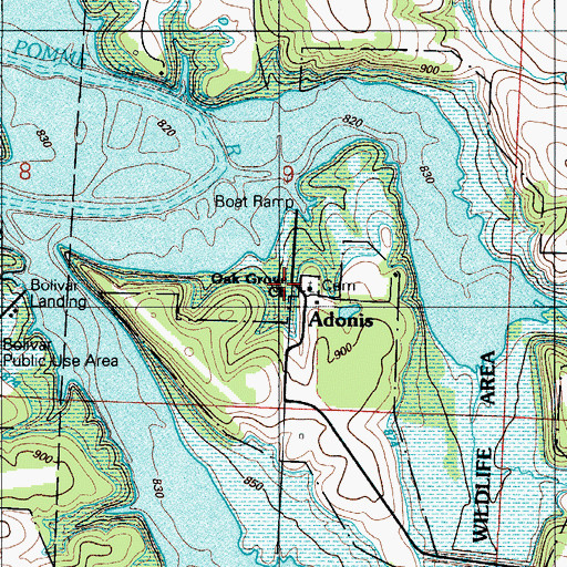 Topographic Map of Adonis, MO