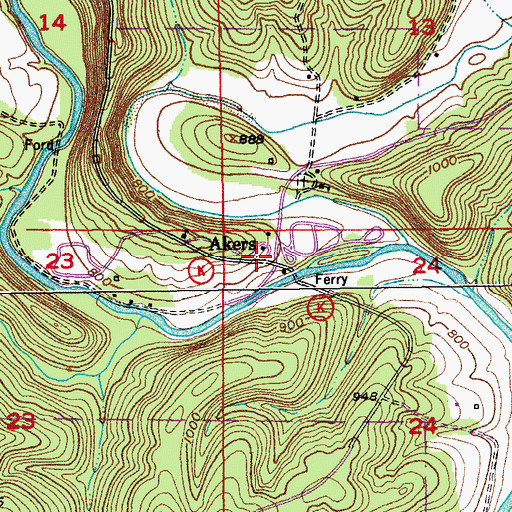 Topographic Map of Akers, MO