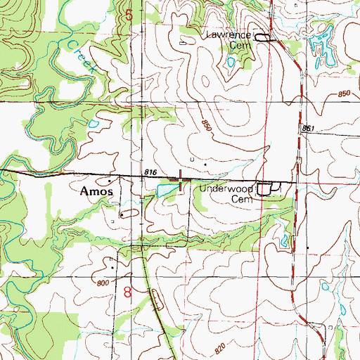 Topographic Map of Amos, MO